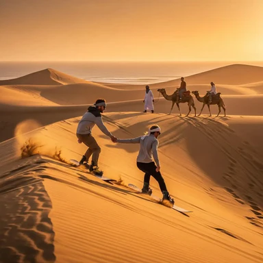 Sandboarding in Timlalin Dunes